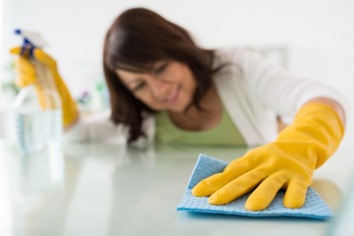 Technician treating a carpet stain in a Richmond home