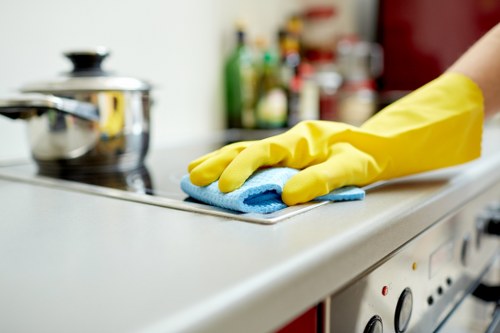 Team maintaining safety standards during cleaning operations